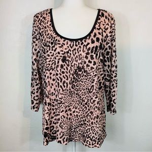 Y2K INC International Concepts Plus Size 2X Cheetah print Blouse Top Pink Brown
